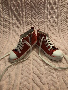 Kids Red High-Top Lace-Up Sneakers with Side Zip